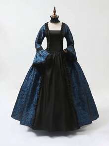Victorian Palace Dress, European & American Medieval Palace Retro Dress, Lace Drawstring Arabian Long Dress For Birthday Party, Halloween Stage Performance Cosplay