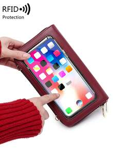 MIYIN Double Zipper Large Capacity Touch Screen Mobile Phone Bag RFID Blocking Long Wallet Crossbody Mobile Phone Bag Side Backpack Mobile Phone Portable Handbag Wallet Crossbody Clutch Mobile Phone Case Lightweight Modern Business Credit Card ID Card Cash Mobile Phone Wallet Business Casual Teacher's Day Teacher Gift Work Business