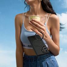 1pc Aunote High-Quality Luxury Litchi Grain PU Leather 360° Rotating Ring Holder Magnetic Protective Phone Case, Comfortable Surface, Smooth Rotating Ring Stand, Ideal For Streaming, Office, Photography, Supports Wireless Charging, Car Mount, Suitable Compatible With Samsung Galaxy S23 Ultra/S24 Ultra/S25 Ultra, Unisex Premium Gift - 黑色 - 查看 7