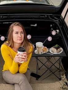 1pc Outdoor Folding Table, Picnic/Camping Portable Iron Frame Eggroll Stall Table, Autumn Decorative Long Sleeve Jumpsuit