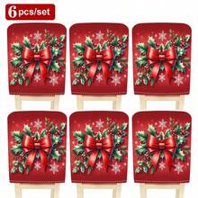 2 buc/4 buc/6 buc huse de scaun cu fundă roșie și imprimeu de frunze de ilex, fulgi de zăpadă, stil elegant, potrivite pentru toate anotimpurile, huse detașabile și lavabile pentru spătar, sufragerie, decor festiv pentru întâlniri - Multicolor - Vizualizare 10