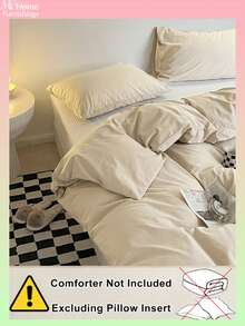 3 件套米色床上用品套装，1 个羽绒被套和 2 个枕套，柔软舒适的纺织品，亲肤，多种颜色可选，适合宿舍房间，简约时尚的家居装饰，柔软舒适的卧室床上用品，可水洗套装，无需填充物 - 卡其色 - 查看 4