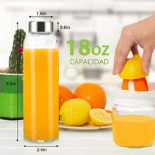 U Chef Juego de 6 Botellas de Vidrio Transparente con Tapas de Acero Inoxidable de 18 onzas, Botellas de Agua de Vidrio Reutilizables yéticas para Jugos, Refrigerador - 1 - Ver 4