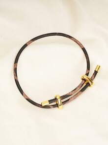 1pc Leopard Print Metal Buckle PU Single Circle Adjustable Bracelet For Women, DIY Basic Wristband