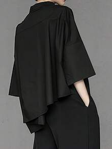 女士不对称休闲衬衫，黑色，春夏款