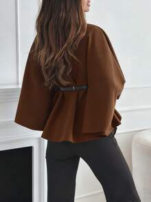 A Fashionable And Elegant Solid-Colored Short Coat (With A Three-Quarter Or Four-Quarter Sleeve, Women's Winter Style, With A Shawl-Like Appearance, Featuring A Lacing Design, Suitable For Work, Dates, Shopping, And Going Out. Applicable To Various Occasions. - Brown - View 7