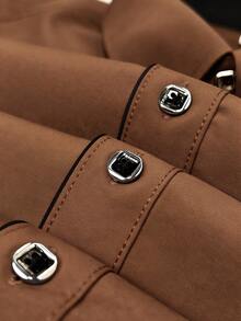 Áo sơ mi nam dài tay viền tương phản, họa tiết vá màu nâu phối đen - màu nâu - Xem 5