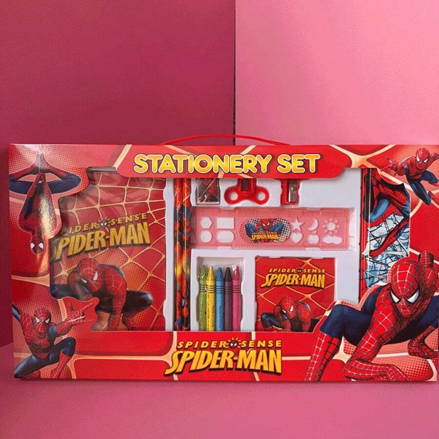 1pc Marvel Spider-Man Back To School Stationery Gift Set, School Supplies Gift Box With Notebook, Ruler, Pencil Sharpener, Suitable For Office, Writing, Gift For Family, Friends, Colleagues, Halloween, Christmas
