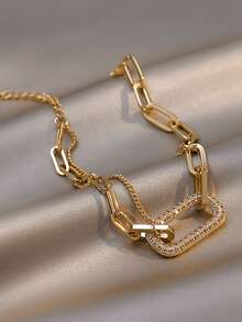 1pc Elegant Zirconia Hollow Square Design Bracelet, Chic & Luxurious Accessory For Women, Suitable For Daily Wear And Formal Occasions