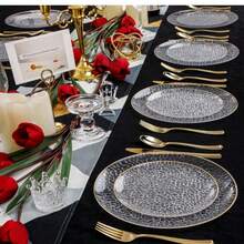 50/25/12 Heavy-Duty Transparent Plates - Elegant Gold Borders, Stackable And Space Saving Design, Durable Plastic Plates For Weddings, Birthday Parties, Outdoor Banquets, Daily Meals - Perfect For Formal And Casual Events, Party Utensils, Corrugated Textures, Sturdy Structures, Multifunctional Utensils, Event Planners, Family Artists, Holiday Celebrations, - 透明 - 查看 8