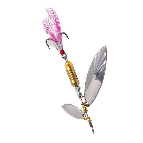 1 pieza Señuelo de pesca con hoja de sauce, pluma y lentejuelas metálicas, señuelo giratorio para pesca, accesorio de pesca