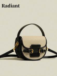 高品质马鞍包，复古缝线手提包，2025新款休闲百搭斜挎包 - 黑色 - 查看 2