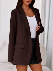 Women Fall Long Sleeve Blazers Casual Open Front Oversized Coat Autumn Winter Business Work Office Suit Jackets Outfits - 棕色 - 查看 5