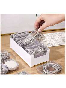 1 pieza Caja de almacenamiento de cable de datos con tapa, organizador de cajón de gran capacidad, organizador de cables de escritorio, adecuado para el hogar, la oficina, el aula, la residencia universitaria, la cocina, la división - Multicolor - Ver 1