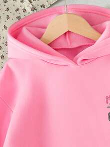 Young Girl Letter Print Warm Sweatshirt - Pink - View 3