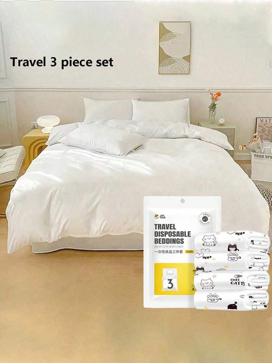 Zestaw jednorazowej pościeli podróżnej, przenośny zestaw pościeli podróżnej do hotelu, 1 prześcieradło + 1 poszwa na kołdrę + 1/2 poszewki na poduszkę, prześcieradła podróżne, trzy/cztery elementy, artykuły hotelowe, niezbędne w podróży - Wielokolorowe - Zobacz 1
