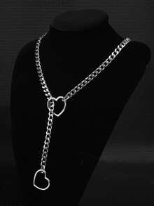 1pc Hollow Heart Chain Necklace, Fashion Sexy Couples Gift Suitable For Women Dating, Casual, Party Wear. Heart Chain, Choker, Necklace, Bondage, Props, Valentine's Day Gift - Silver - View 3