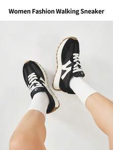 somiliss Women's Fashion Casual Sports Shoes, Suede Leather, Comfortable Thick Sole, Outdoor Walking Shoes, Suitable For Daily Commute, Black - Black - View 9