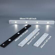 1/2pcs Motion Sensor Cabinet Light, Wireless Ultra-Thin USB-Rechargeable, 4 Sizes(20/30/40/50cm) Adjustable, Hill Effect Lighting For Kitchen/Bedroom/Wardrobe, Indoor Night Light