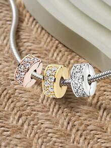 1pc Silver-Plated Copper Safety Chain & Spacer Bead Pendant, With Positioning Rubber Clasp, Safety Chain Stop Bead Pendant, Suitable For European Bracelets - Diamond Buckle - View 3