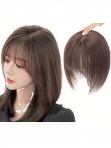 Women's Real Human Hair Bangs Wig, Elegant Straight Hair, Gold Clip-In Hair Extensions, Seamless Wig, 360° 3D Upgraded, Middle Part Silk Base, High-Quality Real Human Hair Wig, Comfortable And Breathable, Suitable For Parties, Daily Wear, Halloween Costumes - Nhiều màu - Xem 1