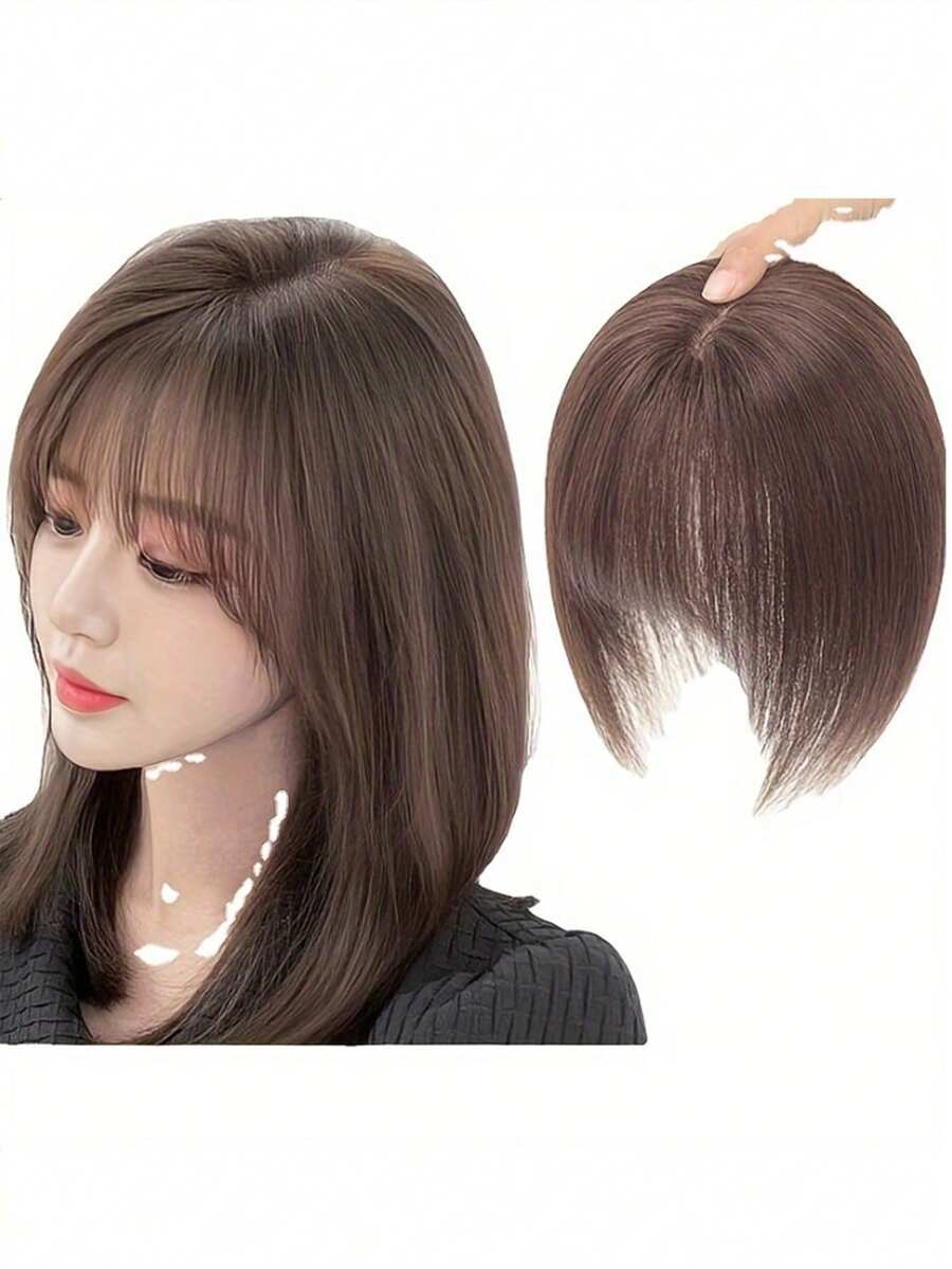 Women's Real Human Hair Bangs Wig, Elegant Straight Hair, Gold Clip-In Hair Extensions, Seamless Wig, 360° 3D Upgraded, Middle Part Silk Base, High-Quality Real Human Hair Wig, Comfortable And Breathable, Suitable For Parties, Daily Wear, Halloween Costumes - Nhiều màu - Xem 1