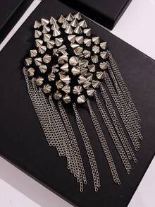 1 件独特设计时尚个性化精致时尚银色尖刺流苏肩章配饰男士适合日常商务通勤 - 彩色 - 查看 5