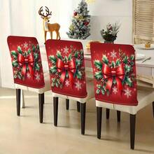 2 buc/4 buc/6 buc huse de scaun cu fundă roșie și imprimeu de frunze de ilex, fulgi de zăpadă, stil elegant, potrivite pentru toate anotimpurile, huse detașabile și lavabile pentru spătar, sufragerie, decor festiv pentru întâlniri - Multicolor - Vizualizare 4