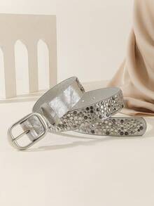 1 Stück Damen Punk Stil Bling Strass Nieten asymmetrische Schnalle Metall PU Gürtel, geeignet für Party, Reise, modischen Sommer, Schule Herbst, Herbst, Halloween