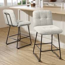 26" Bar Stools Set Of 2, Upholstered Velvet Counter Height Barstools With Back And Metal Legs, Modern Island Chairs For Kitchen Island - White - View 8