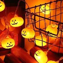 Luces de cadena LED Linterna de calabaza Halloween Calle exterior Cara de fantasma Cara sonriente Luces de decoración de ambiente festivo de fiesta que funcionan con pilas Estilo 1.5 Metros 10