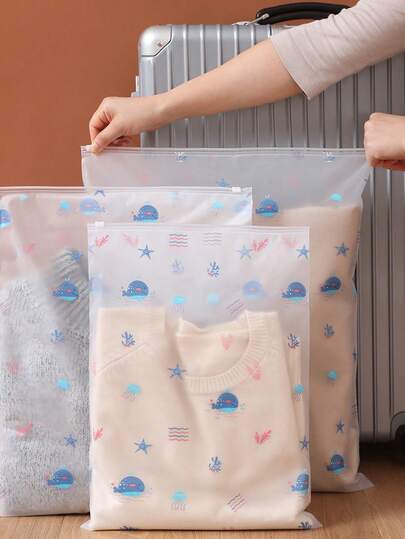 Whale Print Travel Storage Bag, Transparent PVC Clothes Sorting Bag, Waterproof Zipper Underwear Packing Bag,Transparent Sealed Underwear Organizer, Travel Luggage Packing Pouch