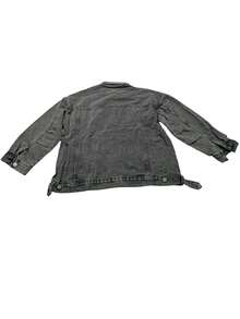 女式宽松落肩牛仔夹克，带口袋，春秋 - 黑灰色 - 查看 4