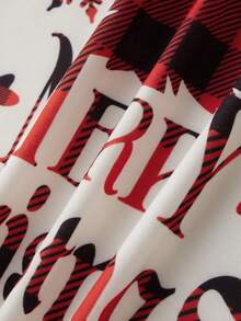 Family Matching Christmas Pajama Set, Christmas Tree Letter Print Long Sleeve Tops And Plaid Pants Holiday Sleepwear Outfits