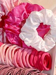 1085/1090/1045pcs/Set Warm Color Hair Accessory Set, Includes Satin Texture Scrunchies, Satin Hair Ties, Polka Dot Hair Ropes, Bow Hair Accessories, High Elasticity Rubber Band Set, Exquisite Small Hair Accessories With Rich Details - Suitable For Girls And Women, Meets Daily, Party And Other Occasion Needs, A Treasure Choice For Creating Sweet Style - Multicolor - View 4