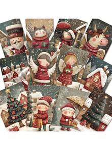 بطاقات بريدية ورقية بموضوع عيد الميلاد الكرتوني - تتميز بالرجال الزنجبيل وسانتا كلوز والحيوانات الكرتونية، قابلة للكتابة بسطح ناعم، مثالية لتجميع الصور والكتابة الإبداعية والحرف اليدوية وتحية أعياد الميلاد والهدايا، سلسلة كلاسيكية من البطاقات الزخرفية، مثالية لتجميع الصور والحرف اليدوية وديكورات أعياد الميلاد