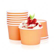 10pcs/20pcs/50pcs Orange Mini Ice Cream Cups Orange Paper Frozen Yogurt Bowls Hot And Cold Foods Perfect For Fall Birthday Thanksgiving Day Party Supplies Favors - Orange - View 3