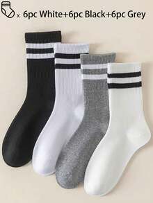 40只/30只/24只装男女通用舒适运动袜，男士长袜适合运动和训练，女士长袜适合休闲和商务穿着，抗菌、柔软、黑白配色、防臭、吸湿排汗、轻便舒适，适合秋冬季节穿着，20只/10只/8只/6只/4只/2只装，秋季 - 彩色 - 查看 18