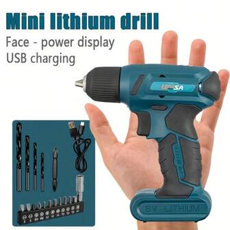 1 套 8V 无绳电钻、迷你电钻、USB 充电螺丝刀、螺丝刀头、锂离子电钻、LED 灯电钻、DIY 项目电动工具