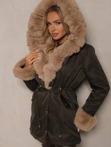 Parka Jacket With Hood And Detachable Fur Trims - Green - View 2