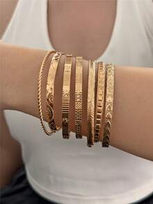 1-25pcs Minimalist Five-Pointed Star Bracelet Set - Yellow Gold - View 8