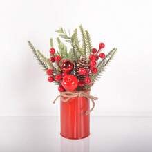 1pc Christmas Centerpiece Decor, Featuring Artificial Holly, Red Berries, Pine Cones, Assorted Christmas Ornaments, Glitter Balls, Country Style Planter Home Decor Christmas Decorations Room Decor Winter