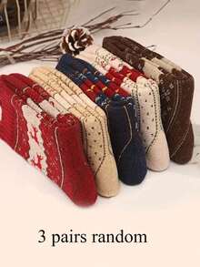 5 Pairs Of Cozy Reindeer Print Mid-Calf Socks - Warm, Thick Christmas Socks For Women, Festive Animal Design In Red, Beige, Brown, And Navy Blue, Perfect For Holiday Celebrations, Christmas Socks