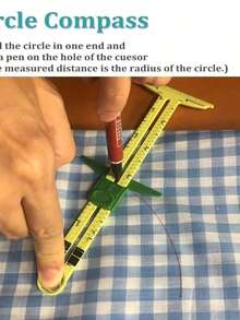 1 pieza Juego de reglas de costura 5 en 1 para principiantes, que incluye regla en forma de T, guía de dobladillo, calibrador de margen de costura, anillos, discos y rueda de trazado, regla práctica y divertida, adecuada para útiles escolares, regalo pequeño de Navidad