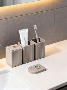 1 Set Light Gray Ceramic Bathroom Accessories, Including Soap Dispenser, Tray, Toothbrush Holder, Tumbler, Soap Dish, Lotion Bottle, Bathroom Decor, Sturdy Packaging [New Batch]