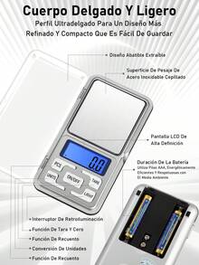 1 pieza Báscula electrónica digital de bolsillo mini de alta precisión para calibración de joyería, diamantes, oro, monedas; báscula de pesaje portátil 500g/0.01g con función de conteo, pantalla LCD azul g/tl/oz/ct/gn. - Plateado - Ver 10