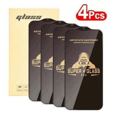 4 piezas de protector de pantalla compatible con iPhone 17, 17 Air, 17 Pro, 17 Pro Max, 16 Pro, 15 Plus, 15 Pro Max, 14 Pro, 14, 13, 12, 11, X, XS, XR, XS Max, 7/8 Plus, vidrio templado curvado de cobertura completa, película antihuellas de alta definición con electrochapado, cobertura completa antipolvo, tacto suave y sedoso