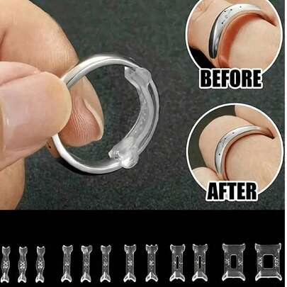 Set de 12 piezas Ajustador de anillo de resina, almohadilla de ajuste de talla de anillo invisible para anillos sueltos, se ajusta a todos los tamaños de dedos. Ajustador de anillo invisible para anillos sueltos - Múltiples tamaños de dedos, ajustes de anillo cómodos y protectores - Herramienta de redimensionamiento transparente para ajustar el guardián de joyas para anillos sueltos. Ajustador de anillo que se ajusta a cualquier anillo, surtido de tamaños de ajustador de anillo para mujer
