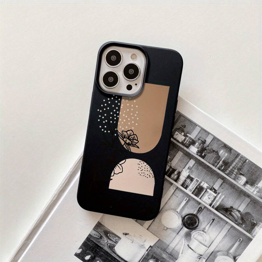 Fundas y carcasas protectoras con diseño de líneas negras y flores, con orificios grandes. Compatibles con phone 16 Pro Max, 16, 15 Pro, 14, 14 Plus/14 Pro Max, 13, 13 Pro, 12 Pro, 11/11 Pro. Regalos para cumpleaños y fiestas. - Negro - Ver 1