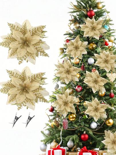 20pcs/10pcs/1pc Send Clip Christmas Tree Decorations Simulation Flowers Cute Artificial Flowers Christmas Tree Decorations Ornaments Christmas Flowers Poinsettia Christmas Tree Decorations Glittering Artificial Christmas Flowers Simulation Flowers Diy Garlands Home Decorations Wedding Party Home Decorations Gift Packaging Holiday Party Decorations Glittering Winter Shrub Decorations Christmas Decorations Room Decor